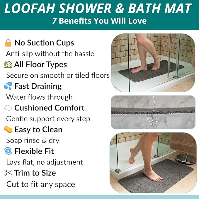 Non Slip Bathtub Mat Shower Mat for Tub - Loofah Bath Mats for Bathroom - 31x16 Bathtub Floor Mat - Textured Anti Slip Bath Mat Without Suction Cups - Secure Mat for Wet Areas (31x16 Gray) - Image 4