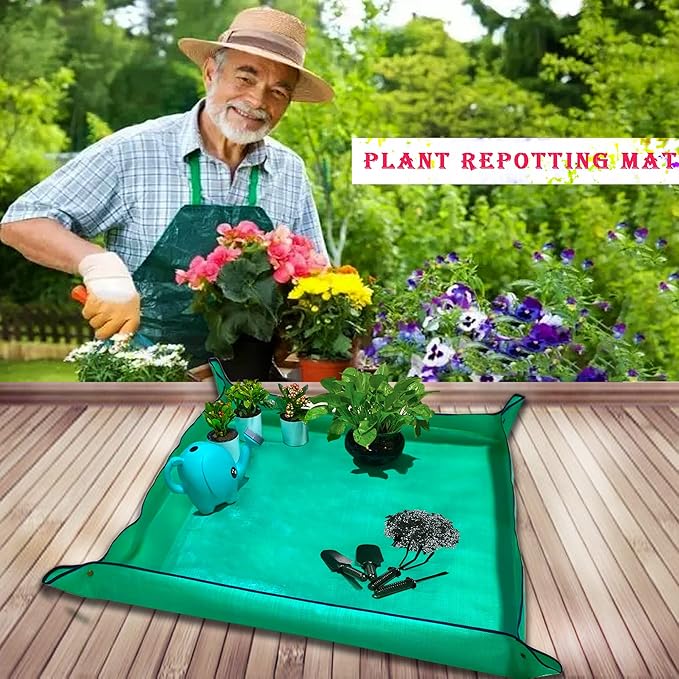 BIUWING Plant Repotting Mat,Waterproof Transplanting Mat,Foldable Indoor Succulent Potting Mat for Garden, Portable Gardening Mat for Indoor Plant Transplanting and Mess Control (39.4"*39.4" Green) - Image 6