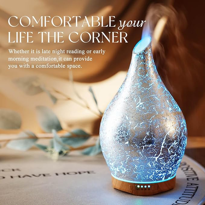 Porseme 280ml Essential Oil Diffuser, 3D Glass Aromatherapy Diffusor, Ultrasonic Cool Mist BPA Free Aroma Humidifier with Timer and Color Changing Function, Waterless Shut-Off for Home Office Room - Image 6