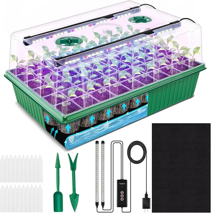Seed Starter Tray, 60-Cell Self-Watering Seed Starter Kit with Grow Light and 4.07” Humidity Dome, Indoor Plant Starter Trays for Seed Germination & Gardening Supplies by NEWTKITS