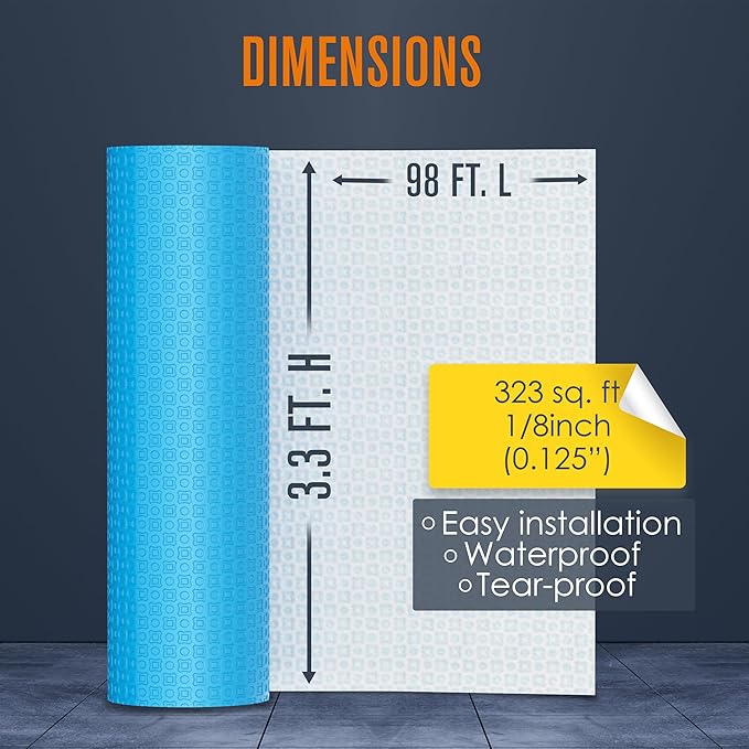 Houseables Uncoupling Membrane, Tile Underlayment, Tile Membrane, Flooring Underlayment, for Floor, Decoupling, Anti Fracture, Waterproof, Anti Crack, Vapor, 1/8" Thick, 3.3 ft x 98.5 ft / 323 Sq Ft - Image 3