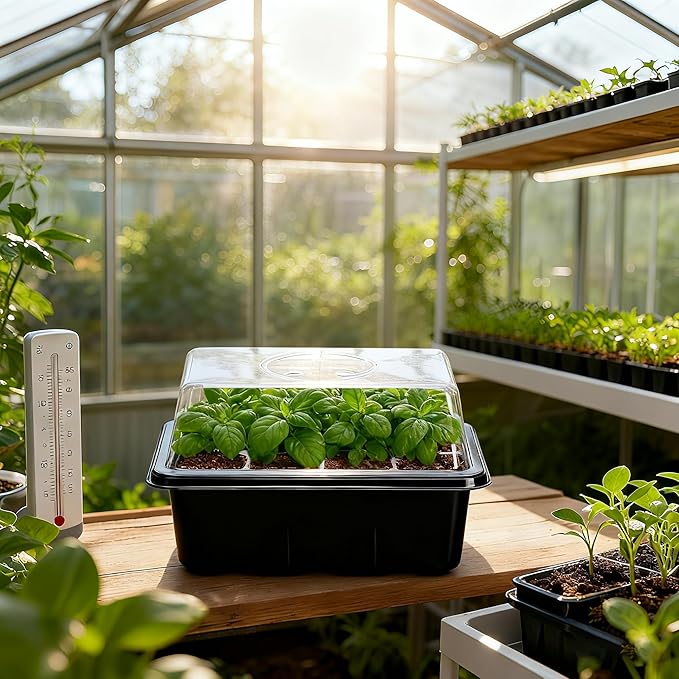 Bonviee 5-Pack Seed Starter Tray Seedling Kits,Plant Starter Kit with Adjustable Humidity Dome and Base Indoor Greenhouse Mini Propagator for Seeds Growing Starting (12 Cells per Tray,Black) - Image 8