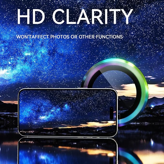 2 Pack Camera Lens Protector for iPhone 16 Pro/iPhone 16 Pro Max,9H Tempered Glass Scratch Resistant Metal Ring Camera Cover,Case Friendly Camera Screen Protector Accessories,Colorful - Image 2