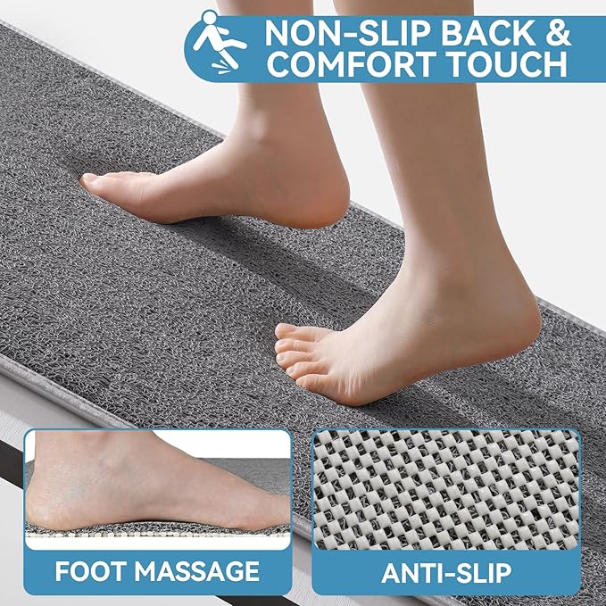 Non Slip Shower Mat Bathtub Mat 16x24 Inch, Quick Dry Bath Mat with Drain, Soft PVC Imitation Loofah Foot Scrubber Bath Mats for Bathroom Tub Shower Floor, Hangable & Hook Included, Gray - Image 4