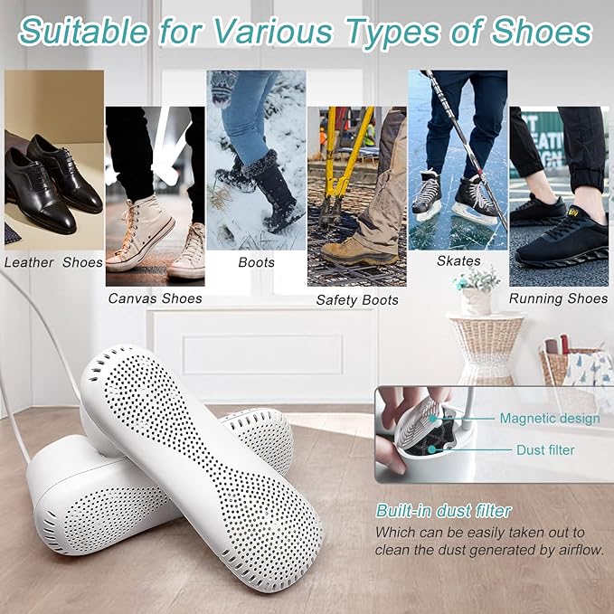 Shoe Dryer and Deodorizer -Enhanced Deodorising, Boot Dryer with Timer Shoes Socks Heater Boots Warmer, No Noise | Durable Wire | US Plug - Image 6