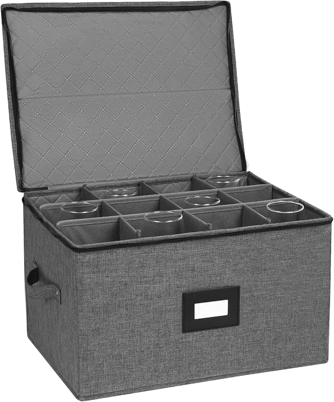 Mayniu Stemware Storage Containers, Wine Glass Storage Box with Dividers for Glasses, Glassware, Crystal, Wine Glass Packing Boxes for Moving, Hard Shell Top Sides Bottom and Stackable (Black) by Mayniu