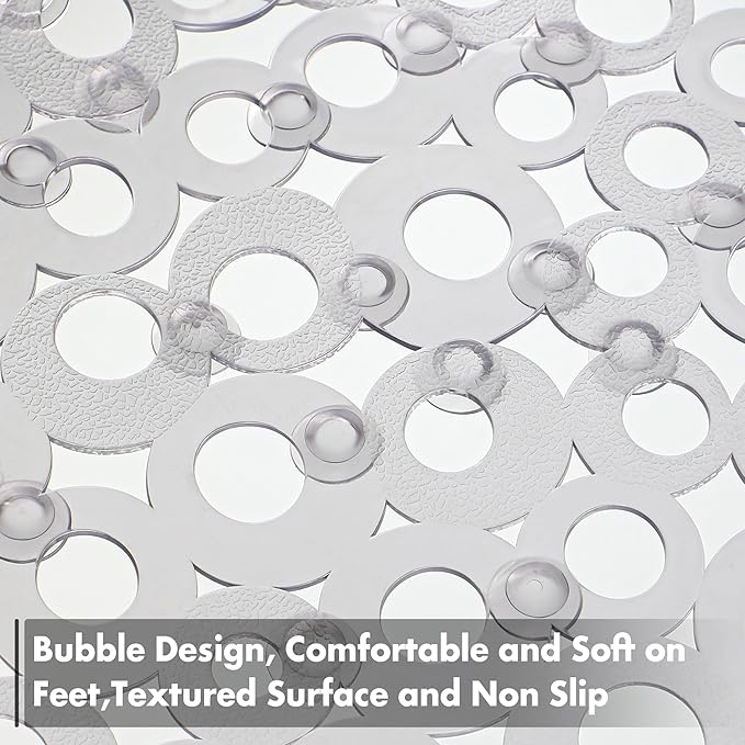 WELTRXE Oval Bathtub Mat Non Slip, Grey Bubbles Bath Mats for Tub, Shower Mat with Drain Holes, Suction Cups, Machine Washable Bath Tub Mat, BPA, Latex, Phthalate Free for Bathroom, 27 x 14 Inch - Image 4