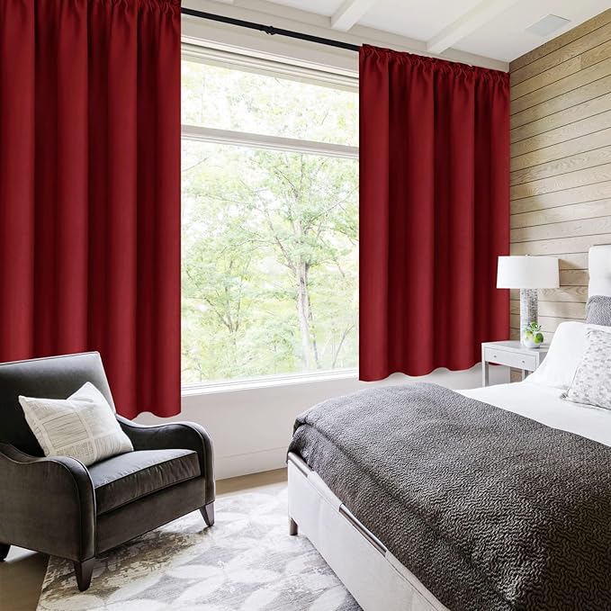 DWCN Burgundy Room Darkening Blackout Curtains - Thermal Insulated Privacy Energy Saving Window Curtain Drapes 38 x 63 inch Length, Set of 2 Bedroom Living Room Curtains - Image 2