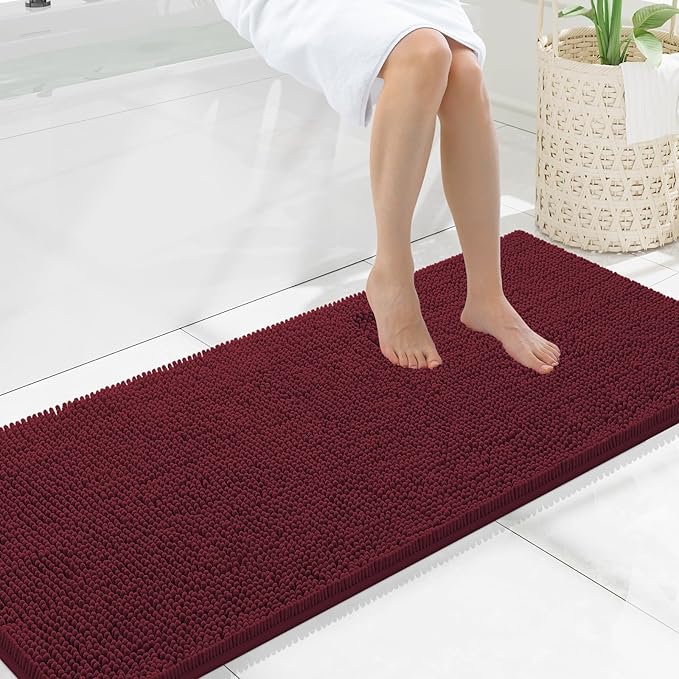 Smiry Luxury Chenille Bathroom Rugs 59x20, Extra Soft and Absorbent Shaggy Bath Mat, Machine Washable, Non-Slip Plush Carpet Runner for Tub, Shower, and Floor, Home Decor Accessories, Burgundy by Smiry