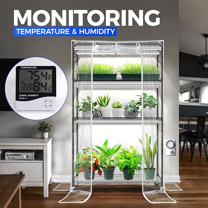 Barrina CX5Z Indoor Greenhouse with Grow Light, 6PCS 30W per Light Full Spectrum T8 Plant Lights, 4-Tier Portable Metal Plant Stand Tent and Thermometer for Seed Starting, 35.4x13.8x59IN - Image 2