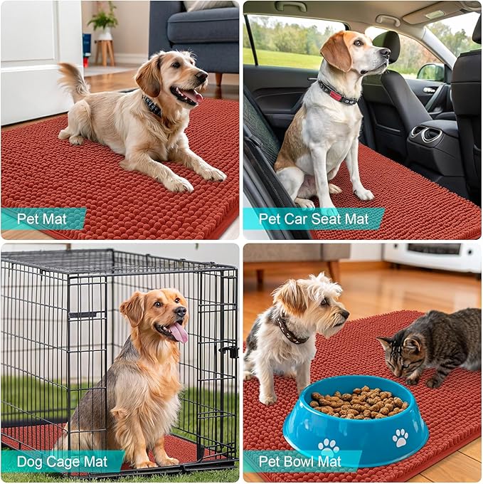 OLANLY Dog Door Mat for Muddy Paws 24x16, Absorbs Moisture and Dirt, Absorbent Non-Slip Washable Doormat, Quick Dry Chenille Mud Mat for Dogs, Entry Indoor Entryway Carpet for Inside Floor, Maple Red - Image 7