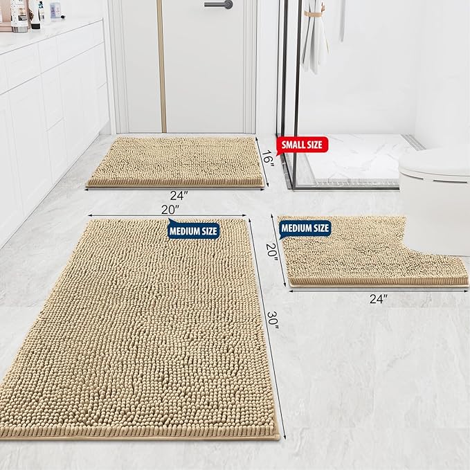 Smiry Luxury Chenille Bathroom Rugs 47x24, Extra Soft and Absorbent Shaggy Bath Mat, Machine Washable, Non-Slip Plush Carpet Runner for Tub, Shower, and Floor, Home Decor Accessories, Beige - Image 2