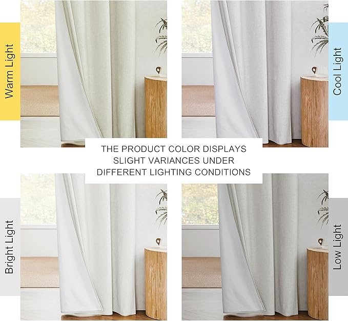 NICETOWN 100% Absolutely Blackout Linen Curtains with Thermal Insulated White Liner, Ivory, 62" Wide, 2 Pieces, Privacy Vertical Window Drapes for Office Laundry Living Room Windows 72 inch Long - Image 9