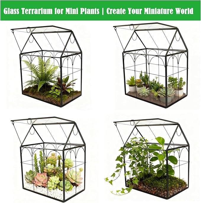 ELEGANTLIFE Glass Geometric Plant Terrarium,Succulent & Air Planter for Home Garden Office Decoration (Black House) - Image 3