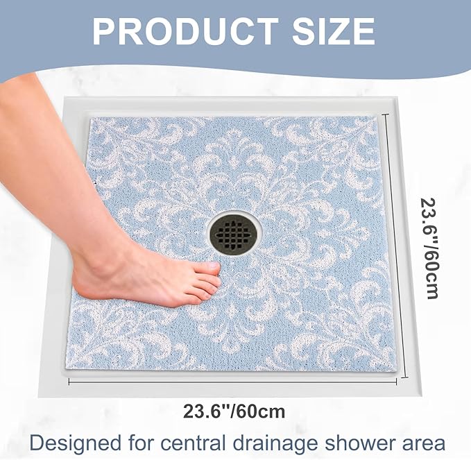Square Shower Mat Non Slip: 24x24 Inch Extra Large Shower Mats with Drain Hole in Middle -Anti Slip Shower Mats for Inside Shower -Loofah Shower Floor Mat Bath Mat for Shower Stall Bathtub Elderly - Image 2