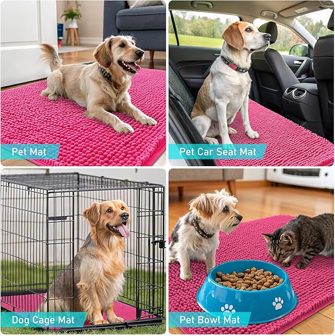 OLANLY Dog Door Mat for Muddy Paws 59x32, Absorbs Moisture and Dirt, Absorbent Non-Slip Washable Doormat, Quick Dry Chenille Mud Mat for Dogs, Entry Indoor Entryway Carpet for Inside Floor, Hot Pink - Image 7