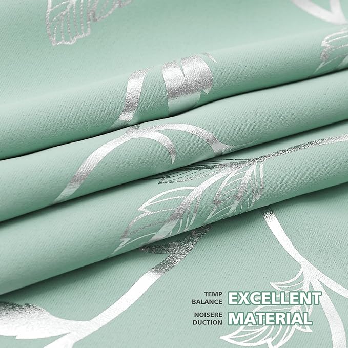 BUHUA Blackout Curtains 96 Inches Long, Vine Foil Print Pattern Room Darkening Curtain, Living Room Curtains & Drapes, Thermal Insulated Window Panel Set, 52 x 96 Inch, Aqua - Image 6