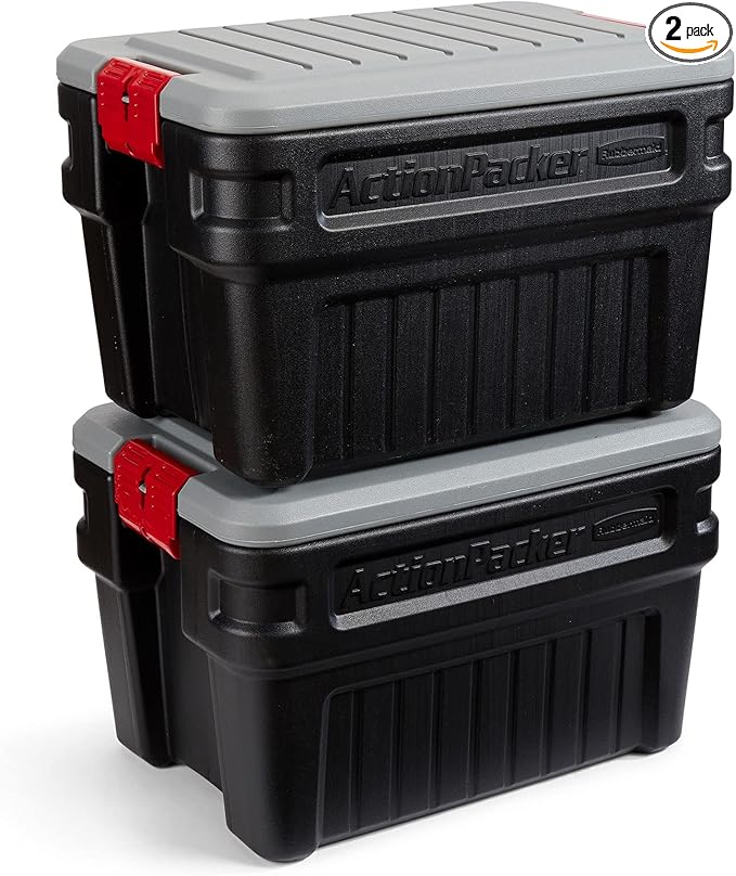 Rubbermaid ActionPacker️ 24 Gal Lockable Storage Box Pack of 2, Outdoor, Industrial, Rugged, Grey and Black by Rubbermaid