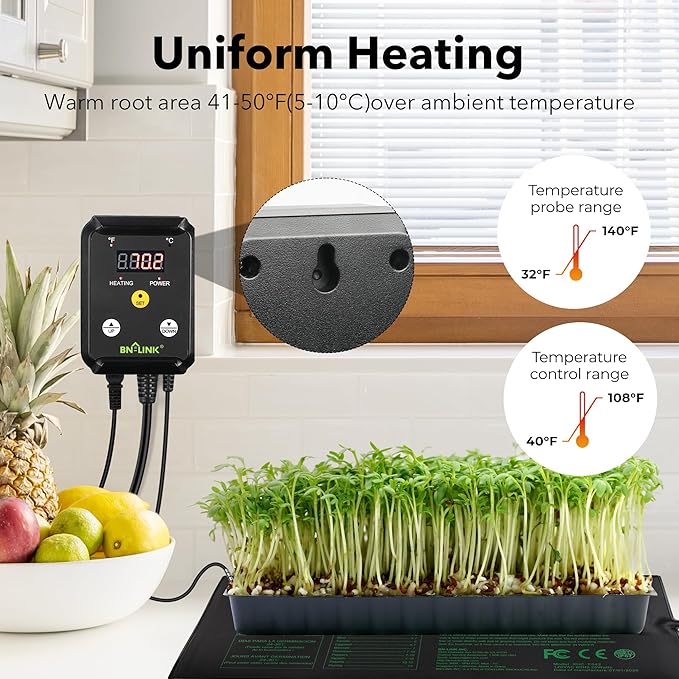 BN-LINK Seedling Heat Mat Heating Pad 48" x 20.75" with Digital Thermostat Controller Combo Set Waterproof for Indoor Seed Starting and Plant Germination - Image 6