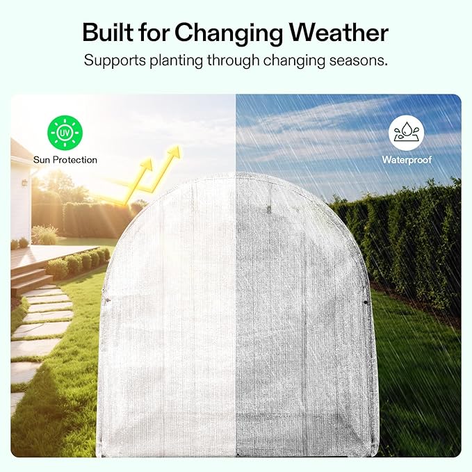 VIVOSUN 10x7x7 Ft. Large Walk in Greenhouse, Greenhouse Tunnel, Garden Plant Hot House with White PE Cover, Roll-up Zipper Door and Window for Outdoor, White - Image 4