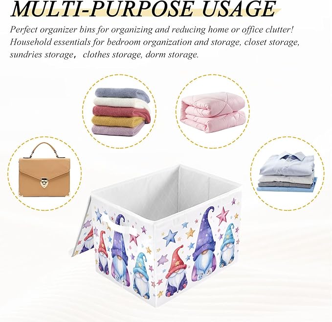 xigua Cute Gnomes Storage Bins with Lids and Carrying Handle,Foldable Storage Boxes Organizer Containers Baskets Cube with Cover for Home Bedroom Closet Office - Image 7