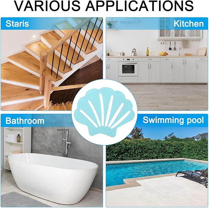 PATIKIL 12 Pcs Non Slip Bathtub Stickers, Anti Slip Shower Stickers Bathroom Shower Floor Decals Sea Shell Shape Cute Treads Tubs, Blue - Image 5