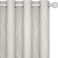 Deconovo Room Darkening Curtains, Farmhouse Boho Beige Curtain, Thermal Insulated Soundproof Drapes, Silver Wave Dots Print, 52 x 95 Inch Long, Machine Washable Panels for Nursery Bedroom, Set of 2 by Deconovo
