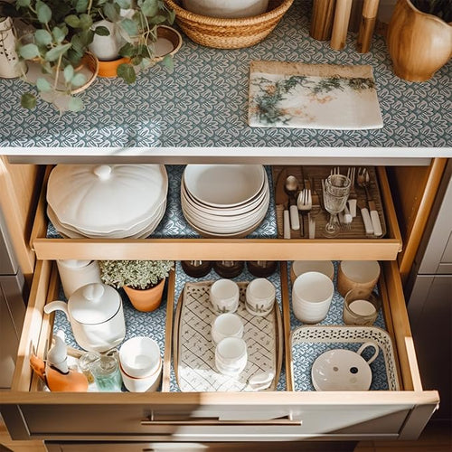 12" W x 60" L Floral Drawer and Shelf Liner for Cabinets, Non-Adhesive Strong Grip Non-Slip Flower Shelf Cabinet Kitchen Shelf Liners for Kitchen Cabinets - Image 2