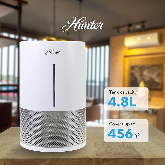HHE150 Hunter Aspire 4.8L Evaporative Humidifier with PermaWick Filter (4.8L) - Remove Contaminants & White Dust for Clean Mist & Air – Medium Humidifier for Home, Bedroom, or Dorm - White - Image 8