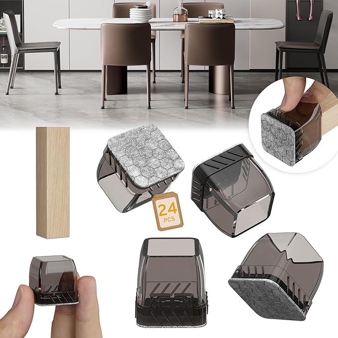 24PCS Extra Small Chair Leg Floor Protectors, Furniture Sliders, Chair Leg Protectors for Hardwood Floors, Non-Slip Felt Furniture Pads, Square Silicone Cap Covers to Protect Floors(Fit 0.5" - 0.75") by Indemo