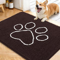 OLANLY Dog Door Mat for Muddy Paws 40x32, Paw Print Design, Absorbs Moisture and Dirt, Absorbent Non-Slip Washable Doormat, Quick Dry Chenille Mud Mat for Dogs, Entry Indoor Entryway Carpet, Brown by OLANLY