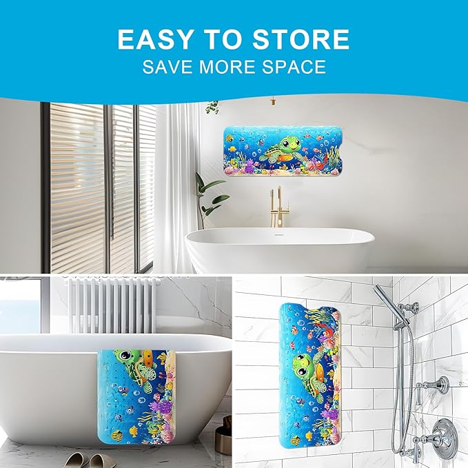 XIYUNTE Baby Bath Mat for Tub Non Slip Kids Bath Mat - 40''x16'' Extra Long Cartoon Turtle Baby Bath Tub Mat Eco-Friendly Toddler Bath Mats with Suction Cups & Drain Holes, Easy to Clean & Easy Drying - Image 5