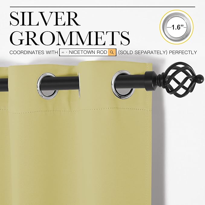 NICETOWN Paler Yellow Blackout Curtain 86" Length, W55 x L86 Inch, 8 Grommets Top, 1 Piece, Thermal Insulated Modern Window Treatment Soundproof Drape Panel for Bedroom/Living Room - Image 2