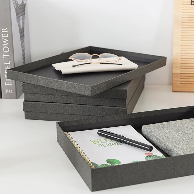 Soul & Lane Document Storage Boxes - Set of 3 (13.2" x 9.8" x 1.8"), Versatile Photo & Craft Organizer for Home & Office, Stackable Cardboard Storage for Letters, Files & Memorabilia, Slate Gray - Image 6