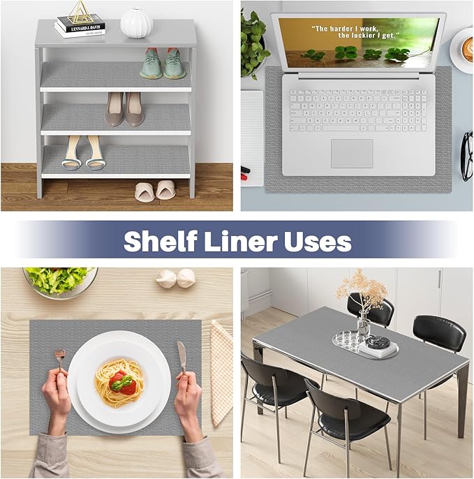 Drawer Liner, Shelf Liners for Kitchen Cabinet Waterproof & Oil-Proof Cupboard Liner Non-Slip Drawer Mat PVC Material Non Adhesive Kitchen Liner for Countertop Gray 23.6 x 236.2 Inches - Image 2