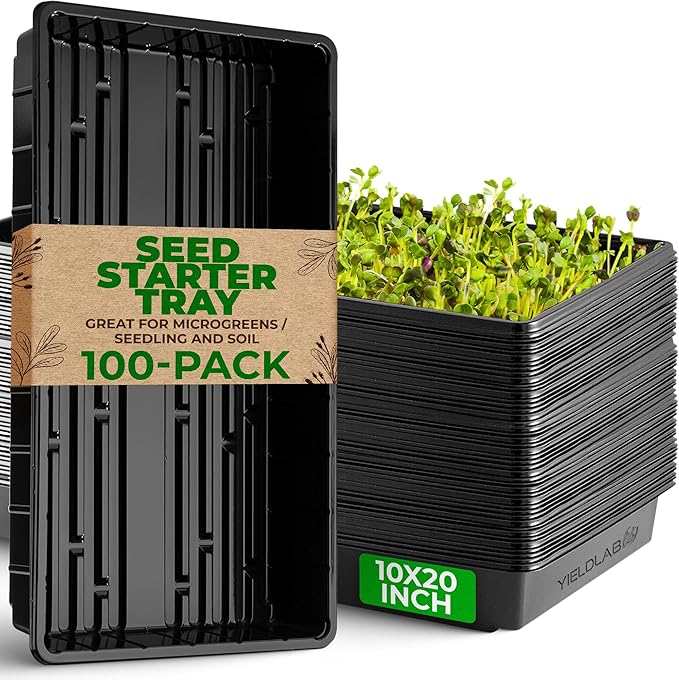 10x20 Inch Black Plastic 100 Pack Plant Propagation Tray – Growing Trays for Garden, Planting, Seedling, Soil & Hydroponic Horticulture - Microgreen Trays Grow Plants - No Drain Holes by YieldLab