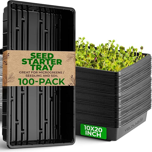 10x20 Inch Black Plastic 100 Pack Plant Propagation Tray – Growing Trays for Garden, Planting, Seedling, Soil & Hydroponic Horticulture - Microgreen Trays Grow Plants - No Drain Holes by YieldLab