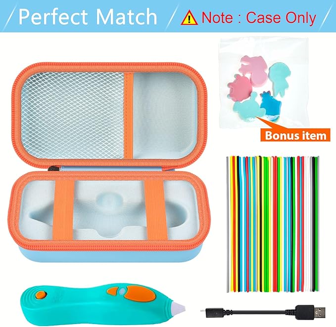 ANKHOH DIY Case with Sticker Compatible with 3Doodler Start+ Essentials for 3D Pen Set for Kids, Storage Organizer Holder for Printing Filament Refill and USB Charger (Box+ Sticker Only) (Blue) - Image 2