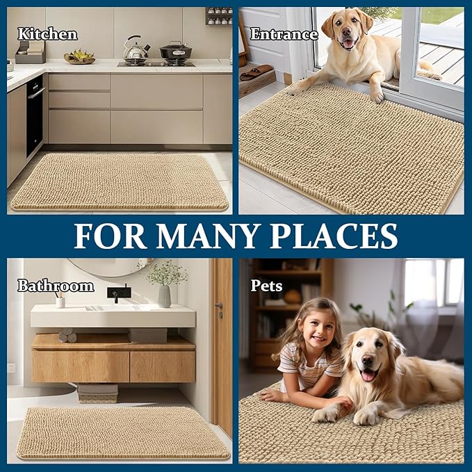 OLANLY Dog Door Mat for Muddy Paws 44x24, Absorbs Moisture and Dirt, Absorbent Non-Slip Washable Doormat, Quick Dry Chenille Mud Mat for Dogs, Entry Indoor Entryway Carpet for Inside Floor, Beige - Image 8