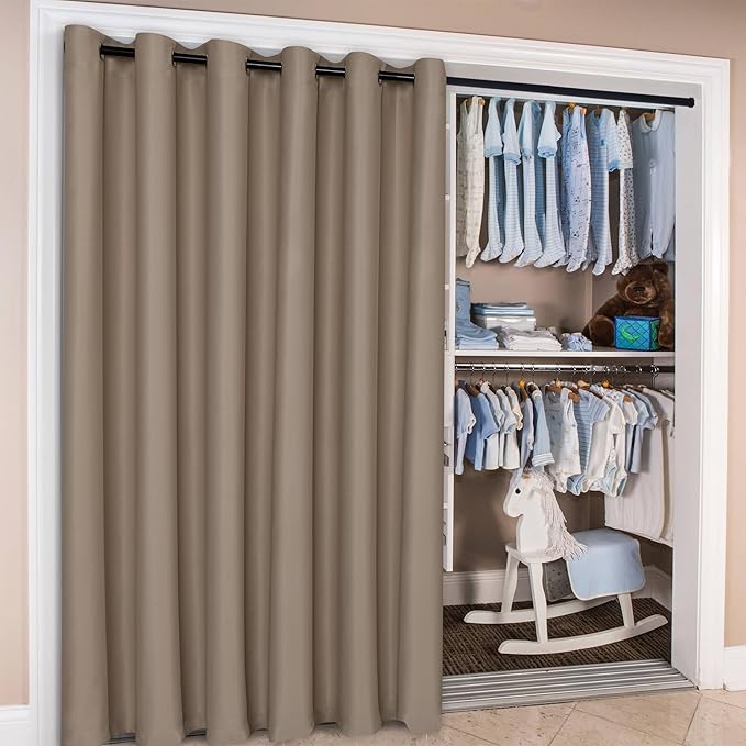 Hiasan Sliding Glass Door Blackout Curtains for Privacy,Thermal Insulated Grommet Curtain for Room Divider,Shared Office Space,Apartment,1 Drape Panels Sewn with Tiebacks,8.3ft Wide x 7ft,Camel - Image 5