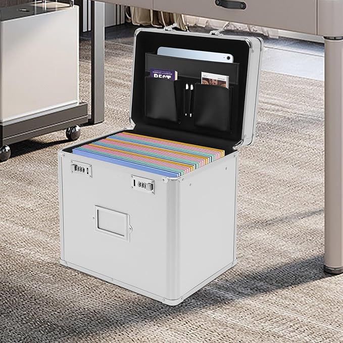Metal Locking File Organizer Box, 13.8*10*13.4 inch Portable Locking Storage Box w/Lock for Filing Letters & Documents, File Storage Box for Offices, Hotels, Schools, Shopping Malls (Silver) - Image 4