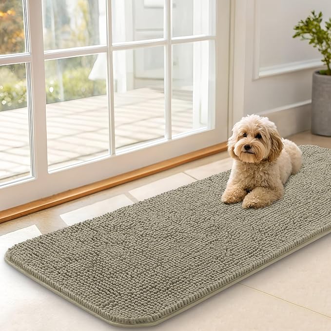 OLANLY Dog Door Mat for Muddy Paws 47x17, Absorbs Moisture and Dirt, Absorbent Non-Slip Washable Doormat, Quick Dry Chenille Mud Mat, Entry Indoor Entryway Carpet for Inside Floor, Warm Taupe by OLANLY
