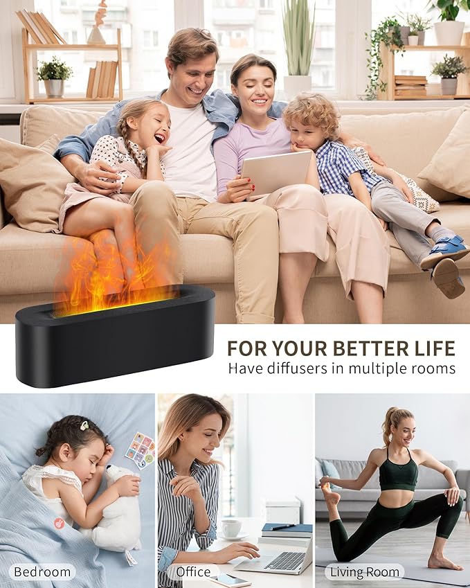 Essential Oil Diffuser with Fireplace Flame, Ultrasonic Cool Mist Humidifier for Aromatherapy, 7 Colors Light, Timer & Auto Shut-Off, Ultra Quiet for Home, Bedroom, Gift (150ml, Black) - Image 4
