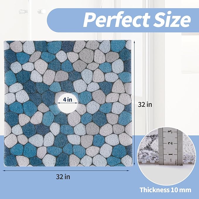 HOMBYS Square Shower Mat Non Slip,Shower Mat with Drain Hole in Middle,Shower Floor Mats for Inside Shower,PVC Loofah Shower Stall Mat,Secure in Shower Mat,Boho Bath Mats for Shower - Image 8