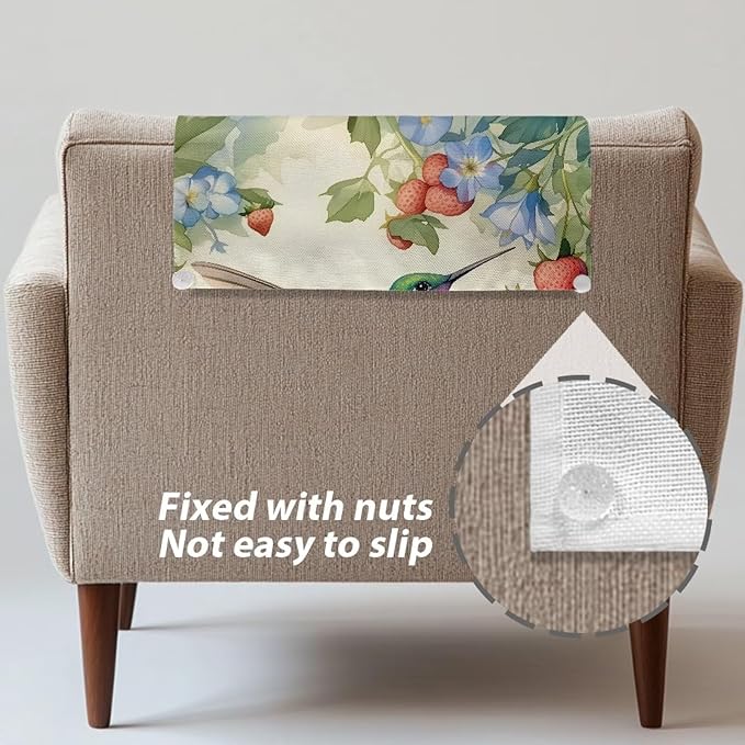 Hummingbird Strawberry Recline Chair Headrest Cover Lightweight Headrest Protector for Sofa Couch Loveseat Furniture Headrest Protector 26.18 * 16.53 inches (10 Twist pins) Easy to Install - Image 6