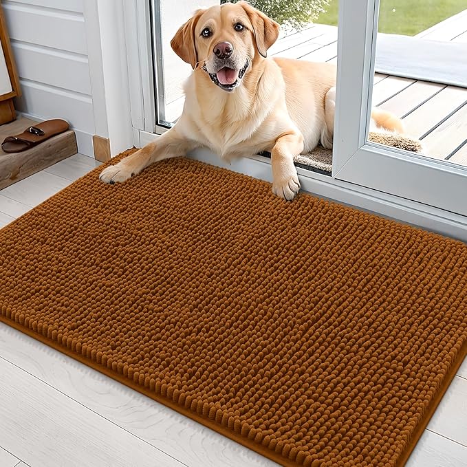 OLANLY Dog Door Mat for Muddy Paws 36x24, Absorbs Moisture and Dirt, Absorbent Non-Slip Washable Doormat, Quick Dry Chenille Mud Mat for Dogs, Entry Indoor Entryway Carpet for Inside Floor, Ochre by OLANLY