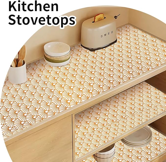 Drawer and Shelf Liner for Kitchen Cabinet: 17 in X 20 Ft Waterproof Shelf Paper Non Adhesive Refrigerator Liners Golden Ginkgo Leaf Easy Liners for Bathroom with Knife Tape Measure - Image 7