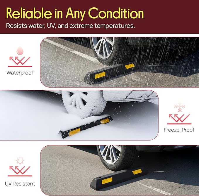 Pyle Curb Garage Vehicle Floor Stopper for Parking Safety 1PC Heavy Duty Rubber Parking Lot Driveway Stopper, For Car Vans Trucks Tire Wheel Guide Block Protect Bumper- Pyle PCRSTP11 - Image 4