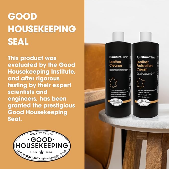 Furniture Clinic Large Leather Care Kit | Leather Cleaner + Conditioning Protection Cream for Furniture | Two 17oz Bottles + 1 Sponge & 1 Cloth | Restore Leather Couches, Car Seats, Jackets, & Boots - Image 7