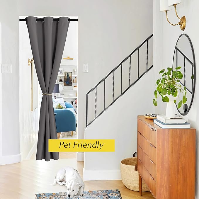 NICETOWN Doorway Curtain - Grommet Closet Curtain for Door Window, Solid Front Door Curtain Room Darkening Thermal Insulated Temporary Window Curtain Drape for Hallway, 1 Panel W42 x L80 inch, Grey - Image 5